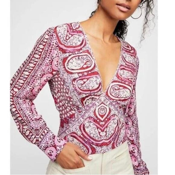 Free People Tops - Free People Boho Crop Top S Wild & Free Pink Paisley Long Sleeve